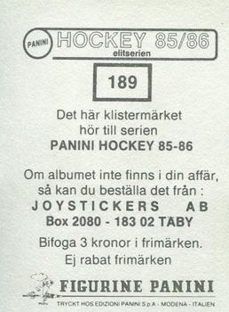 1985-86 Panini Hockey Elitserien (Swedish) Stickers #189 Ove Thornberg Back