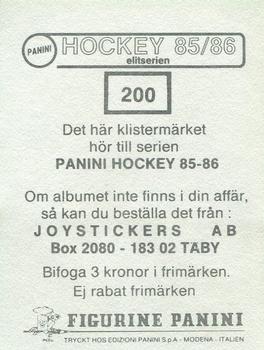 1985-86 Panini Hockey Elitserien (Swedish) Stickers #200 Göran Arhnmark Back