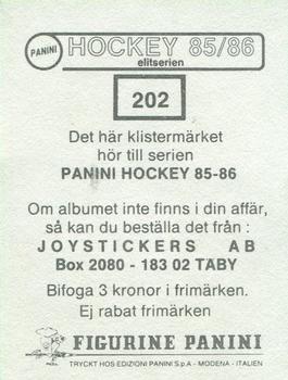 1985-86 Panini Hockey Elitserien (Swedish) Stickers #202 Jörgen Palm Back
