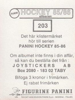 1985-86 Panini Hockey Elitserien (Swedish) Stickers #203 Ulf Agren Back