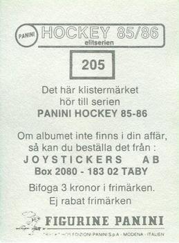 1985-86 Panini Hockey Elitserien (Swedish) Stickers #205 Juha Tuohimaa Back