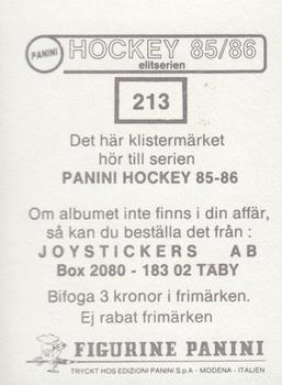 1985-86 Panini Hockey Elitserien (Swedish) Stickers #213 Per-Arne Alexandersson Back