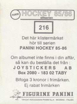 1985-86 Panini Hockey Elitserien (Swedish) Stickers #216 Lars Molin Back