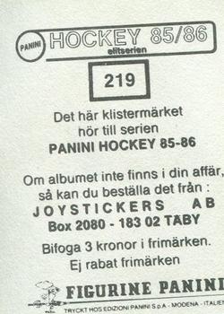 1985-86 Panini Hockey Elitserien (Swedish) Stickers #219 Logo Back