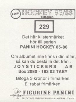 1985-86 Panini Hockey Elitserien (Swedish) Stickers #229 Thom Eklund Back