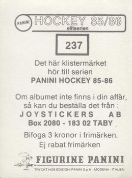 1985-86 Panini Hockey Elitserien (Swedish) Stickers #237 Hans Särkijärvi Back