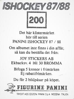 1987-88 Panini Ishockey (Swedish) Stickers #200 Ulf Odmark Back