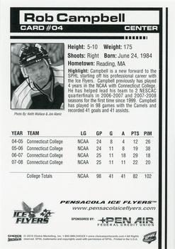 2009-10 Choice Pensacola Ice Flyers (SPHL) #04 Rob Campbell Back