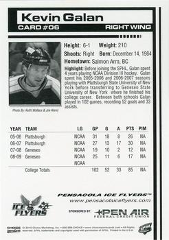 2009-10 Choice Pensacola Ice Flyers (SPHL) #06 Kevin Galan Back