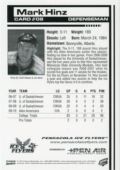 2009-10 Choice Pensacola Ice Flyers (SPHL) #08 Mark Hinz Back