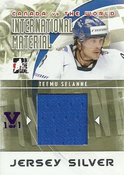 2015-16 In The Game Final Vault - 2011-12 In The Game Canada vs. The World International Materials Silver (Purple Vault Stamp) #IM20 Teemu Selanne Front