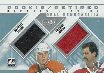 2015-16 In The Game Final Vault - 2013-14 In The Game Decades 1990s - Rookie and Retired Dual Jerseys Silver (Silver Vault Stamp) #RRDM-02 Eric Lindros / Rod Langway Front