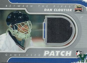 2015-16 In The Game Final Vault - 2011-12 In The Game Between The Pipes Game Used Patch Silver (Green Vault Stamp) #M-40 Dan Cloutier Front