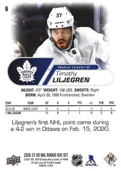 2020-21 Upper Deck NHL Star Rookies Box Set #6 Timothy Liljegren Back