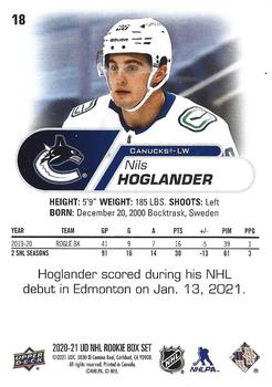 2020-21 Upper Deck NHL Star Rookies Box Set #18 Nils Hoglander Back
