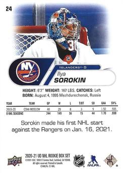 2020-21 Upper Deck NHL Star Rookies Box Set #24 Ilya Sorokin Back