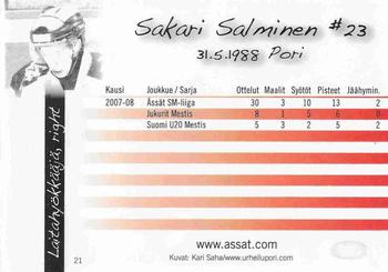 2008-09 Porin Assat Pelaajakortit #21 Sakari Salminen Back