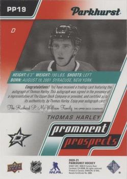 2020-21 Parkhurst - Prominent Prospects Autographs Red #PP19 Thomas Harley Back