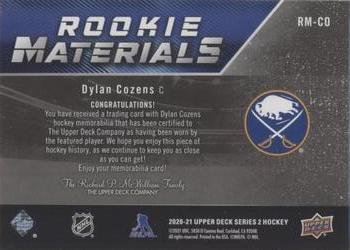 2020-21 Upper Deck - Rookie Materials #RM-CO Dylan Cozens Back