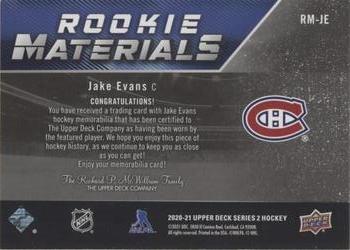 2020-21 Upper Deck - Rookie Materials #RM-JE Jake Evans Back