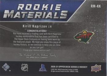 2020-21 Upper Deck - Rookie Materials #RM-KK Kirill Kaprizov Back