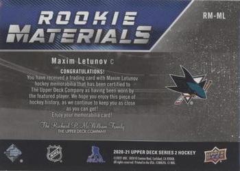 2020-21 Upper Deck - Rookie Materials #RM-ML Maxim Letunov Back