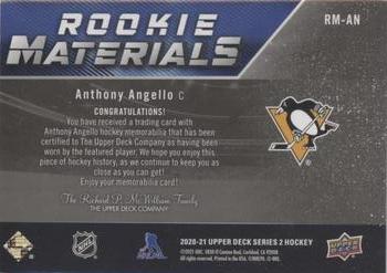 2020-21 Upper Deck - Rookie Materials Patch #RM-AN Anthony Angello Back