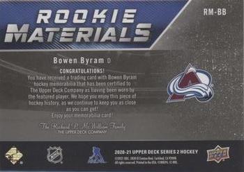 2020-21 Upper Deck - Rookie Materials Patch #RM-BB Bowen Byram Back