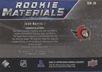 2020-21 Upper Deck - Rookie Materials Patch #RM-JN Josh Norris Back