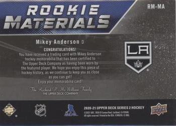 2020-21 Upper Deck - Rookie Materials Patch #RM-MA Mikey Anderson Back