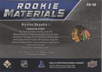 2020-21 Upper Deck - Rookie Materials Patch #RM-NB Nicolas Beaudin Back