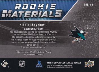 2020-21 Upper Deck - Rookie Materials Patch #RM-NK Nikolai Knyzhov Back