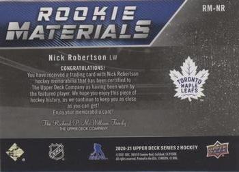 2020-21 Upper Deck - Rookie Materials Patch #RM-NR Nick Robertson Back