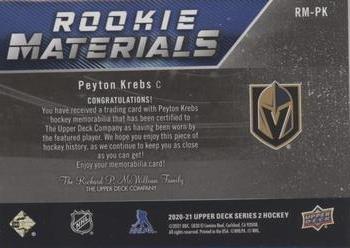 2020-21 Upper Deck - Rookie Materials Patch #RM-PK Peyton Krebs Back