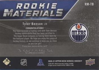 2020-21 Upper Deck - Rookie Materials Patch #RM-TB Tyler Benson Back