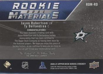 2020-21 Upper Deck - Rookie Dual Materials Patch #RDM-RD Jason Robertson / Ty Dellandrea Back