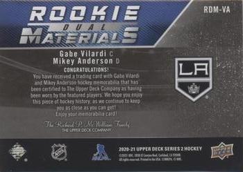 2020-21 Upper Deck - Rookie Dual Materials Patch #RDM-VA Gabe Vilardi / Mikey Anderson Back