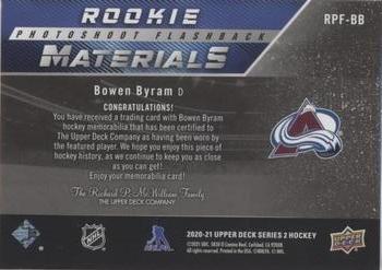 2020-21 Upper Deck - Rookie Photoshoot Flashback Materials #RPF-BB Bowen Byram Back