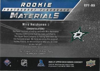 2020-21 Upper Deck - Rookie Photoshoot Flashback Materials #RPF-MH Miro Heiskanen Back
