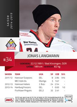 2014-15 Playercards (DEL2) #DEL2-002 Jonas Langmann Back