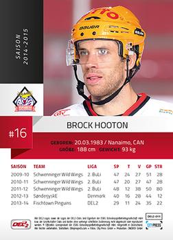 2014-15 Playercards (DEL2) #DEL2-011 Brock Hooton Back