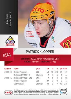 2014-15 Playercards (DEL2) #DEL2-012 Patrick Klöpper Back