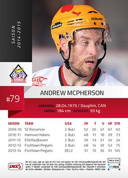 2014-15 Playercards (DEL2) #DEL2-016 Andrew McPherson Back