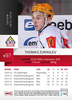 2014-15 Playercards (DEL2) #DEL2-022 Thomas Zuralev Back