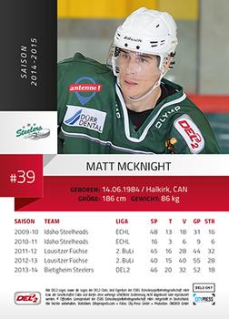 2014-15 Playercards (DEL2) #DEL2-057 Matt McKnight Back