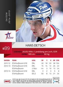 2014-15 Playercards (DEL2) #DEL2-072 Hans Detsch Back