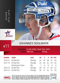 2014-15 Playercards (DEL2) #DEL2-083 Johannes Sedlmayr Back