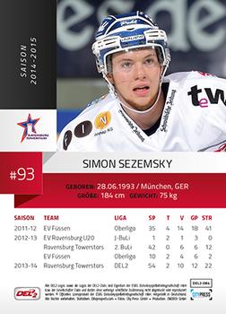 2014-15 Playercards (DEL2) #DEL2-084 Simon Sezemsky Back