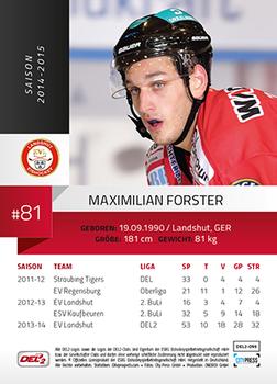 2014-15 Playercards (DEL2) #DEL2-095 Maximilian Forster Back