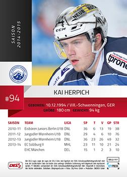 2014-15 Playercards (DEL2) #DEL2-117 Kai Herpich Back
